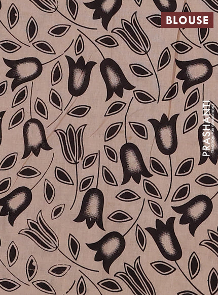 Kalamkari cotton saree beige and dark brown with allover prints and printed border