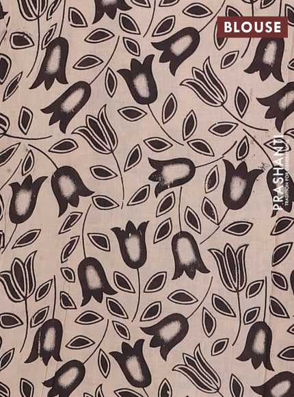 Kalamkari cotton saree beige and green with allover prints and printed border