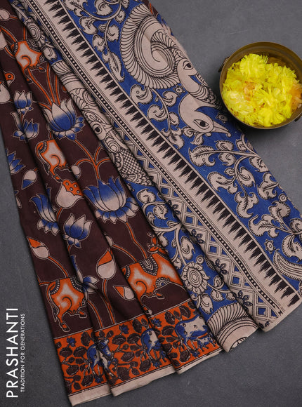 Kalamkari cotton saree deep wine and orange with allover pichwai prints and printed border