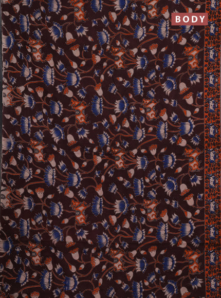 Kalamkari cotton saree deep wine and orange with allover pichwai prints and printed border