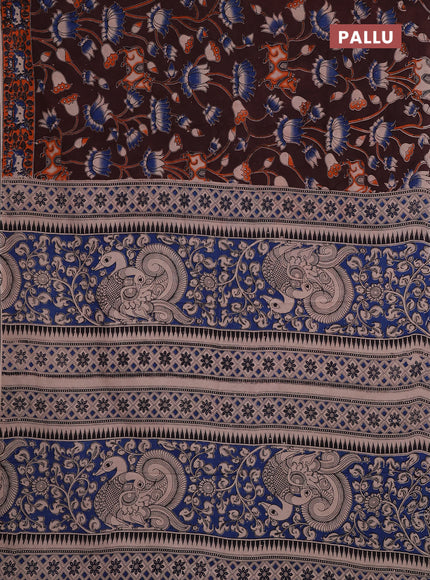 Kalamkari cotton saree deep wine and orange with allover pichwai prints and printed border