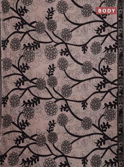 Kalamkari cotton saree beige and grey with allover prints and printed border