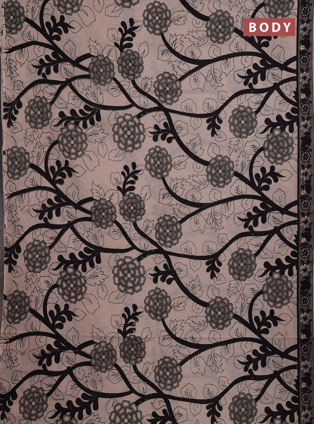 Kalamkari cotton saree beige and grey with allover prints and printed border