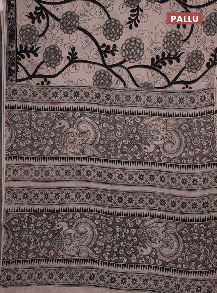 Kalamkari cotton saree beige and grey with allover prints and printed border