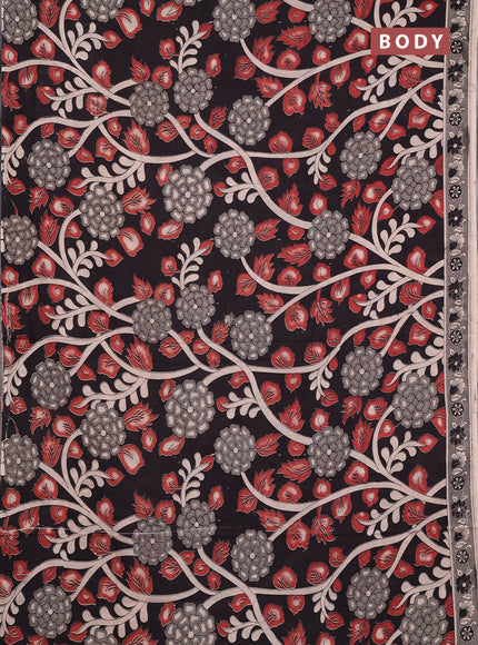 Kalamkari cotton saree black and grey with allover prints and printed border