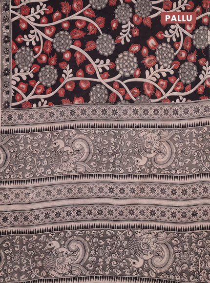 Kalamkari cotton saree black and grey with allover prints and printed border