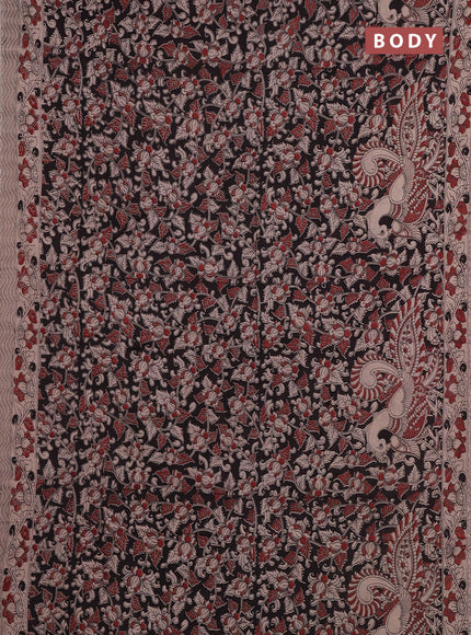 Kalamkari cotton saree black and beige with allover prints and printed border