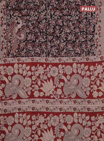 Kalamkari cotton saree black and beige with allover prints and printed border