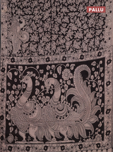 Kalamkari cotton saree black and beige with allover prints and printed border