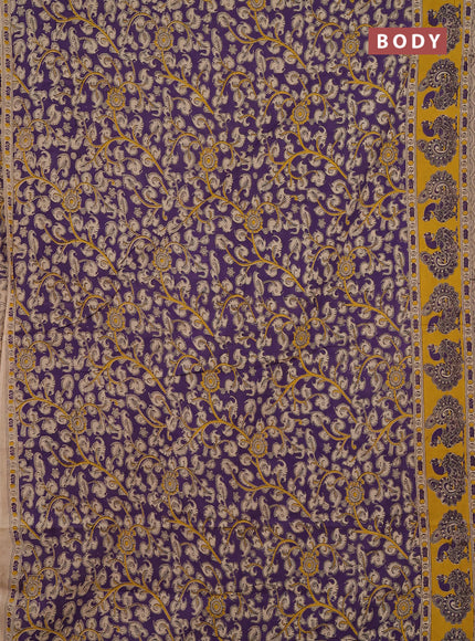 Kalamkari cotton saree lavender and yellow with allover prints and printed border