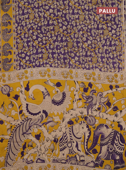 Kalamkari cotton saree lavender and yellow with allover prints and printed border