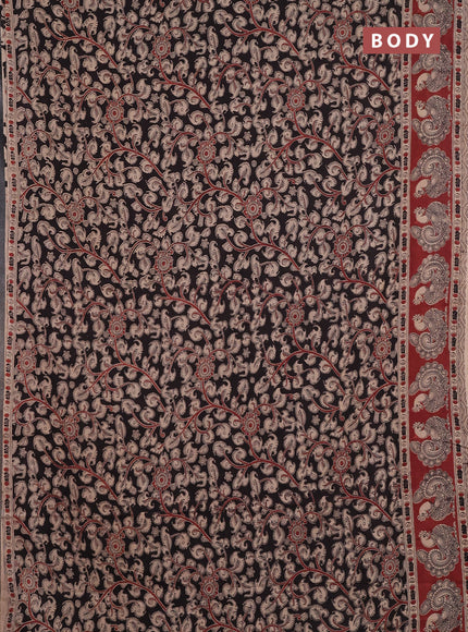 Kalamkari cotton saree black and maroon with allover prints and printed border