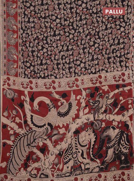 Kalamkari cotton saree black and maroon with allover prints and printed border