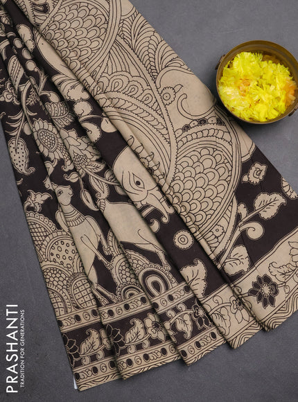 Kalamkari cotton saree black with allover prints and printed border