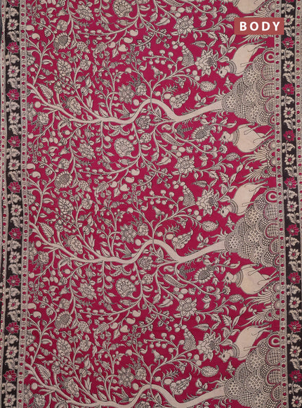 Kalamkari cotton saree magenta pink and black with allover prints and printed border