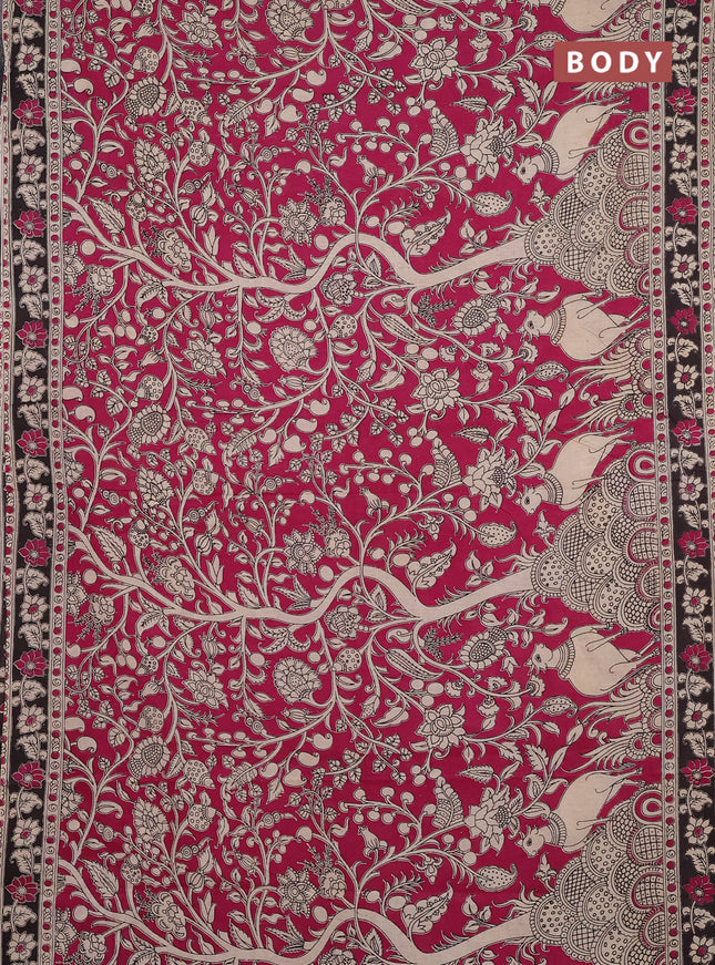 Kalamkari cotton saree magenta pink and black with allover prints and printed border
