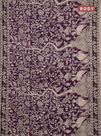 Kalamkari cotton saree deep purple and black with allover prints and printed border
