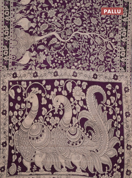 Kalamkari cotton saree deep purple and black with allover prints and printed border