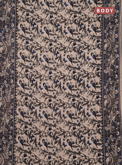 Kalamkari cotton saree beige and peacock blue with allover prints and printed border