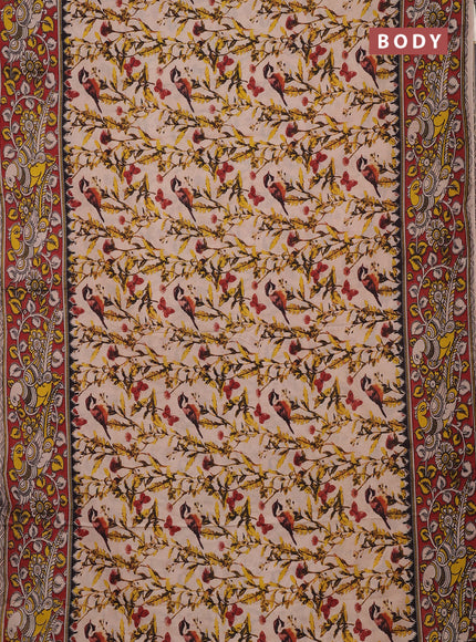 Kalamkari cotton saree beige and brown with allover prints and printed border