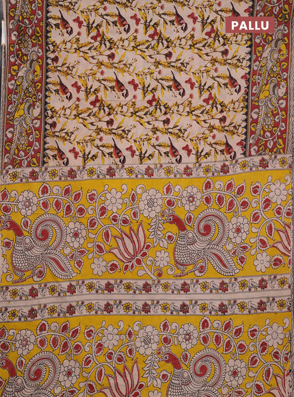 Kalamkari cotton saree beige and brown with allover prints and printed border