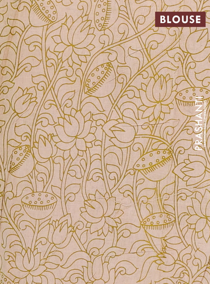 Kalamkari cotton saree grey and lime green with allover prints and printed border