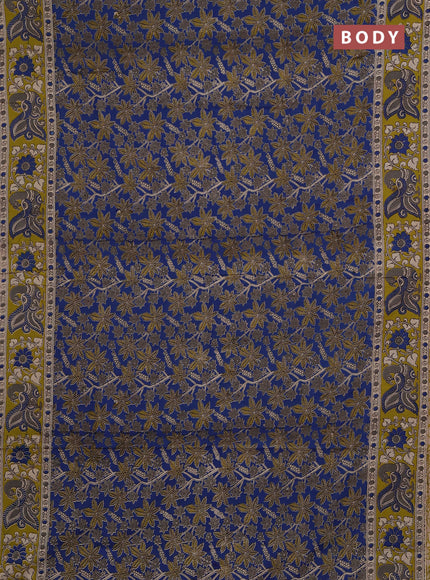 Kalamkari cotton saree blue and lime green with allover prints and printed border