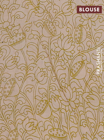 Kalamkari cotton saree blue and lime green with allover prints and printed border