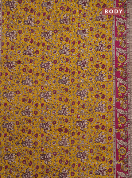 Kalamkari cotton saree yellow and pink with allover prints and printed border