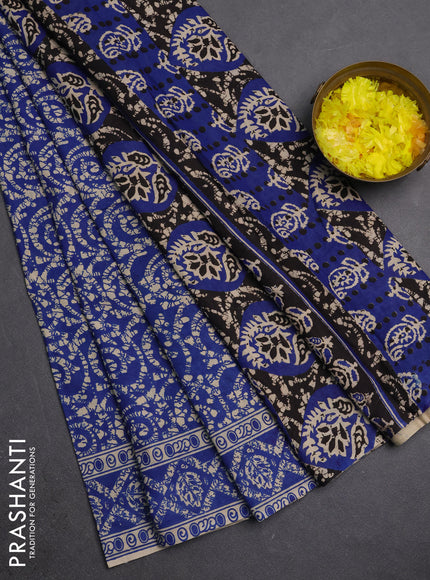Kalamkari cotton saree blue with allover prints and printed border