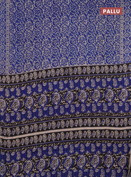 Kalamkari cotton saree blue with allover prints and printed border
