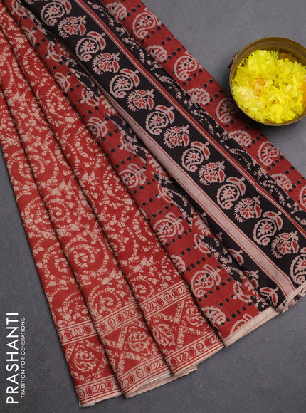 Kalamkari cotton saree brown with allover prints and printed border
