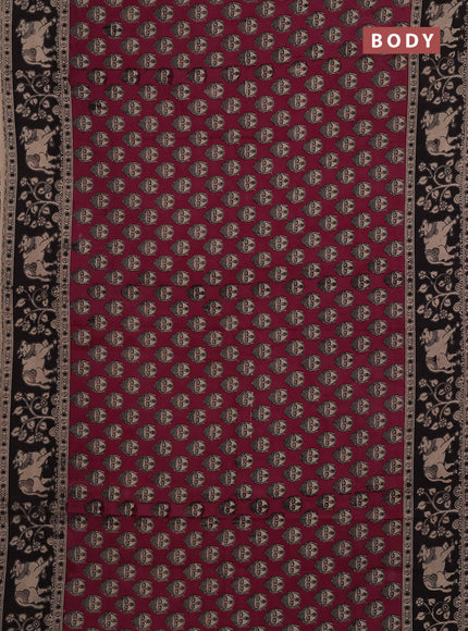 Kalamkari cotton saree wine and black with allover prints and pichwai printed border