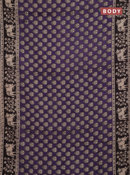 Kalamkari cotton saree deep purple and black with allover prints and pichwai printed border