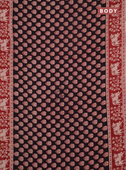 Kalamkari cotton saree black and brown with allover prints and pichwai printed border