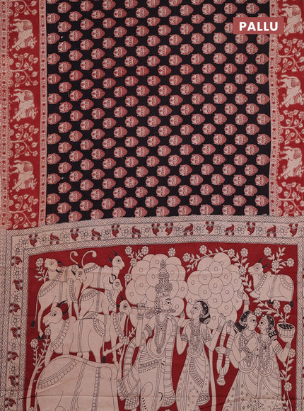 Kalamkari cotton saree black and brown with allover prints and pichwai printed border