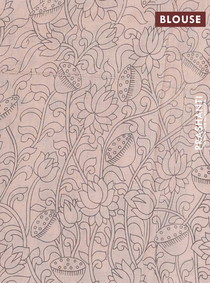 Kalamkari cotton saree beige blue and grey with allover prints and printed border