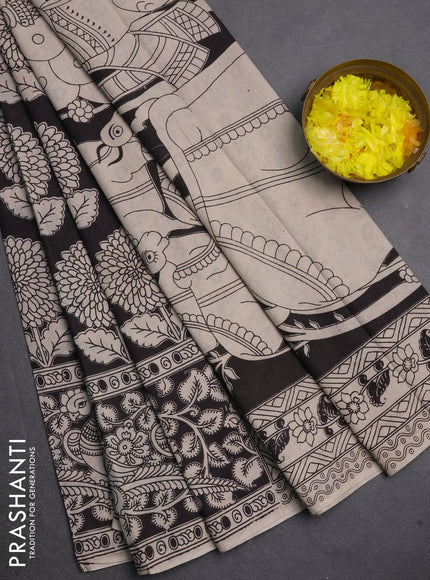 Kalamkari cotton saree black and beige with allover butta prints and printed border
