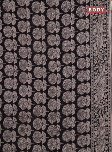 Kalamkari cotton saree black and beige with allover butta prints and printed border
