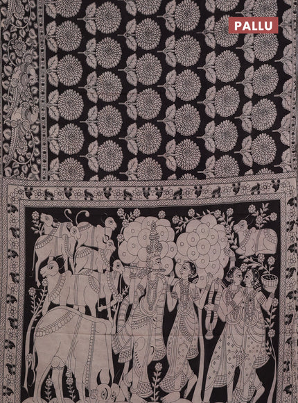 Kalamkari cotton saree black and beige with allover butta prints and printed border