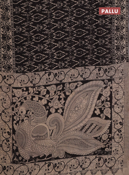 Kalamkari cotton saree dark coffee brown and beige with allover prints and printed border