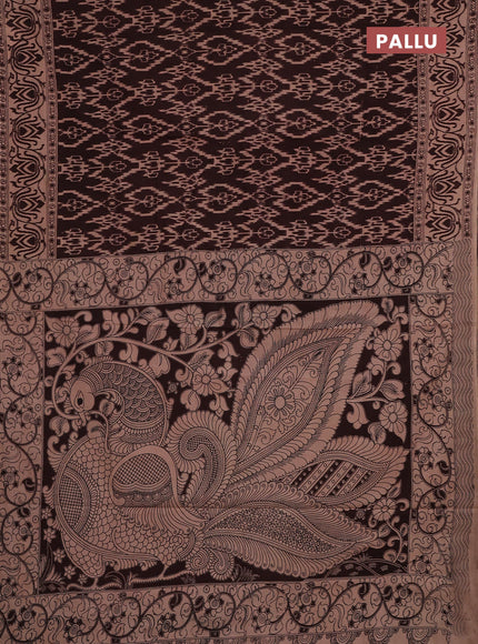 Kalamkari cotton saree coffee brown and beige with allover prints and printed border