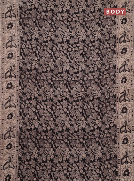 Kalamkari cotton saree deep coffee brown and beige with allover prints and printed border