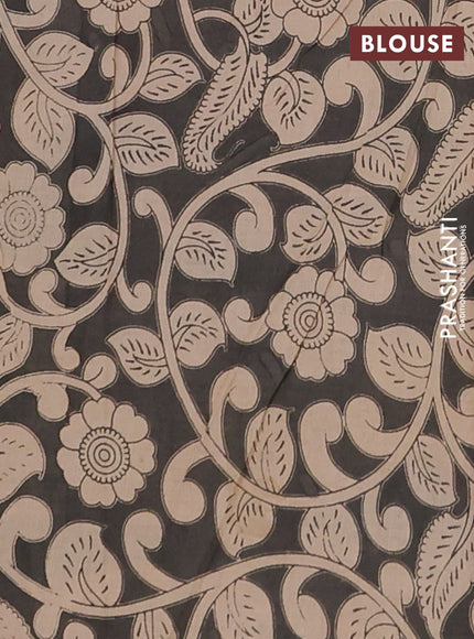 Kalamkari cotton saree beige and grey with allover prints and printed border