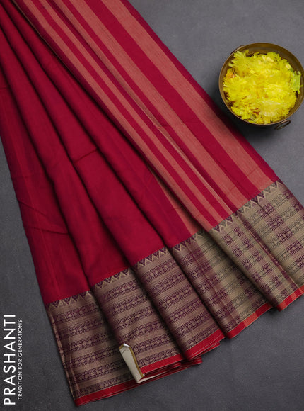 Narayanpet cotton saree magenta pink with plain body and thread woven border