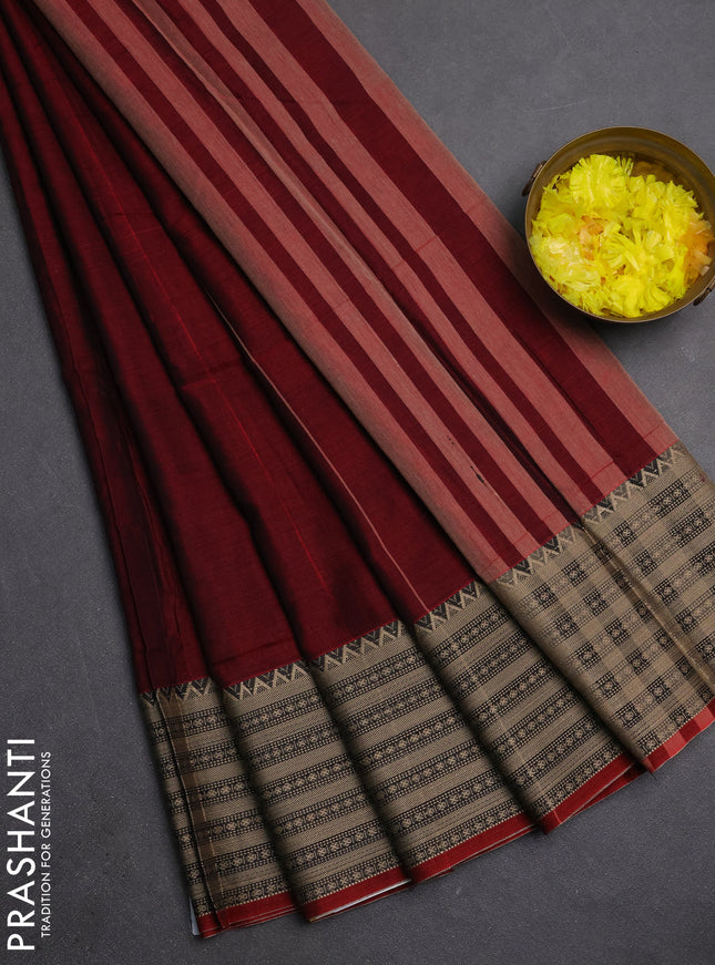 Narayanpet cotton saree deep maroon with plain body and thread woven border