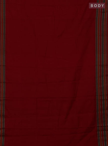 Narayanpet cotton saree red and green with plain body and thread woven border