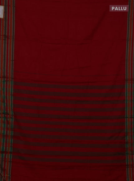 Narayanpet cotton saree red and green with plain body and thread woven border