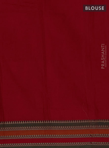 Narayanpet cotton saree red and green with plain body and thread woven border