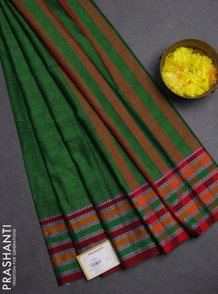 Narayanpet cotton saree light green and maroon with plain body and thread woven border